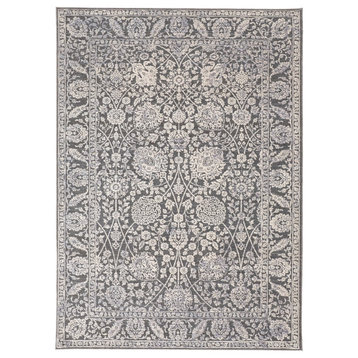 Weave & Wander Sybil Transitional Oriental Style Rug, Charcoal/Bone White, 9' X