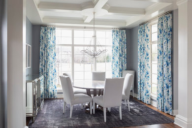 Small transitional medium tone wood floor kitchen/dining room combo photo in Minneapolis with blue walls and no fireplace