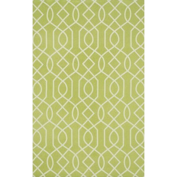 Geometric Printed Cotton Felix Rug, Apple Green/Ivory, 5'x7'6"