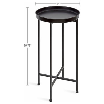 Celia Round Metal Foldable Tray Accent Table, Black 14x14x25.75