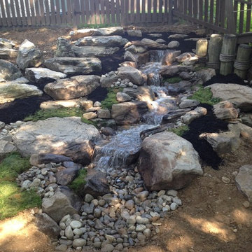 Pondless Waterfall, Natural Stone Steps, and Boulder Retaining Wall