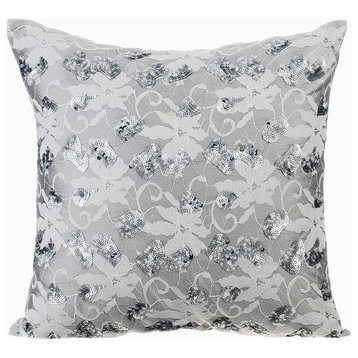 Crochet Net Fabric 22"x22" Silk Grey Throw Pillows Cover, Diamond Girl