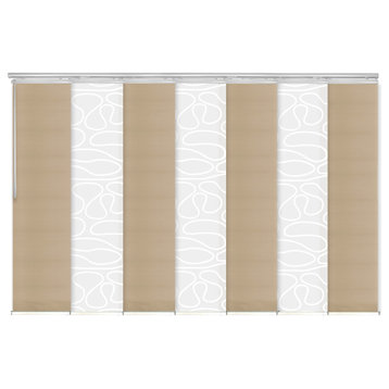 Calisto-Bisque 7-Panel Track Extendable Vertical Blinds 110-153"x94", Satin Nickel Track