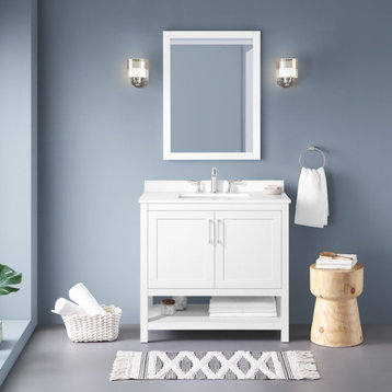Ove Decors Vegas Single Sink Bathroom Vanity Set With Countertop, White, 36"