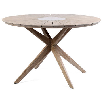 Sachi Outdoor Light Eucalyptus Wood and Concrete Round Dining Table