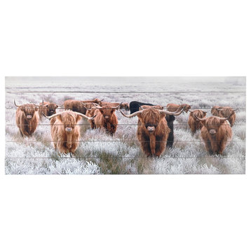Gallery 57 Highland Herd Photographic Print on Planked Wood, 19x45