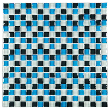 11.75"x11.75" Sadie Mosaic Tile Sheet, Blue, Black and White