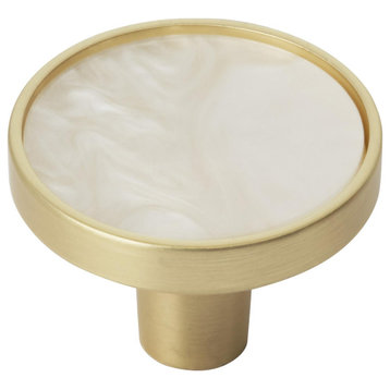 Round Cabinet Knob, 2 Pack, Gold/Mother of Pearl, 1-1/4 Inch, 32mm Diameter