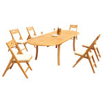 Teak Deals - 7-Piece Outdoor Teak Dining Set: 117" Oval Ext Table, 6 Surf Folding Arm Chairs - Set includes: 117" Double Extension Oval Dining Table and 6 Folding Arm Chairs.