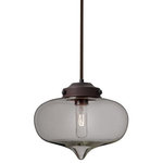 Besa Lighting - Besa Lighting 1TT-MIRASM-BR Mira - One Light Stem Pendant with Flat Canopy - Our Mira is a modern and pleasing compact heart shape, with a closed bottom, its retro styling will gracefully blend into today's environments. Our Frost glass is clear pressed glass that has been etched to diffuse the light, resulting in a semi-translucent appearance. Unlit, it appears as simply a textured surface like satin, but when lit the glass has a calming glow. The smooth satin finish on the clear outer layer is a result of an extensive etching process. This handcrafted glass uses a process where every glass is consistently produced using a press mold, keeping variations to a minimum. The stem pendant fixture is equipped with an adjustable telescoping section, 4 connectable stem sections (3", 6", 12", and 18") and low Profile flat monopoint canopy. These stylish and functional luminaries are offered in a beautiful brushed Bronze finish.  No. of Rods: 4  Canopy Included: TRUE  Shade Included: TRUE  Cord Length: 120.00  Canopy Diameter: 5 x 5 x 0 Rod Length(s): 18.00  Dimable: TRUEMira One Light Stem Pendant with Flat Canopy Bronze Smoke GlassUL: Suitable for damp locations, *Energy Star Qualified: n/a  *ADA Certified: n/a  *Number of Lights: Lamp: 1-*Wattage:60w Medium base bulb(s) *Bulb Included:No *Bulb Type:Medium base *Finish Type:Bronze