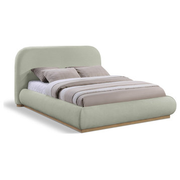 Vaughn Upholstered Bed, Mint, King, Chenille Fabric, Natural Finish
