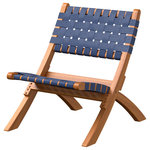 Well Traveled Living - Sava Indoor-Outdoor Folding Chair in Navy Blue Webbing - The Sava Folding Chair is low-slung, portable seating with a solid acacia wood frame and woven webbing seat and back. The attractive teak-toned finish is the perfect accent for any patio or indoor living area, and also conveniently folds for storage or transport. The comfortable design is perfect for relaxing poolside or creating casual seating arrangements. The Sava Chair can be used all season long with basic care and maintenance, and may be easily stored away in the off-season thanks to its folding design.