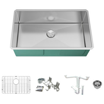 Transolid Diamond 31.5"x18.5" Single Bowl Undermount Sink Kit, Stainless Steel