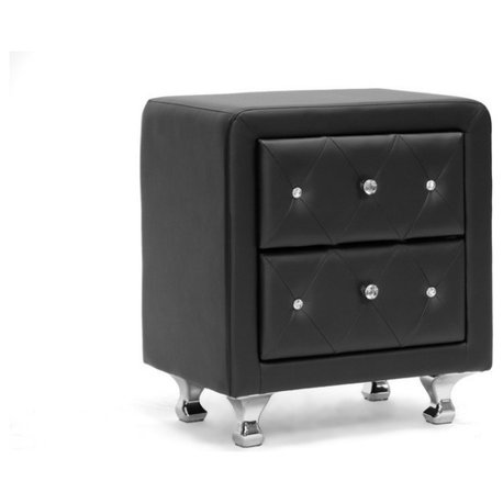 Baxton Studio Stella Crystal Tufted Black Upholstered Modern Nightstand