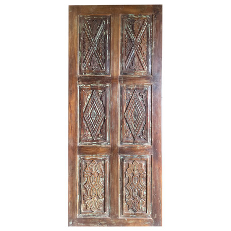 Consigned Antique Sliding Barn Doors Carved Wood Pantry Doors 84x36