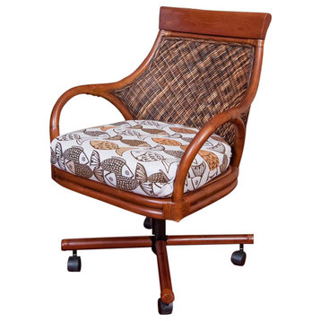 Bermuda Tilt Swivel Caster Chair In Sienna With Palms Pineapple