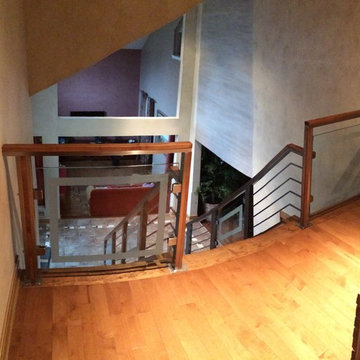 Stainless Steel and Glass Railings with Hard wood inlay and Handrails