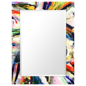 "Rock Star" Beveled Mirror on Printed Abstarct Tempered Art Glass, 40x30"