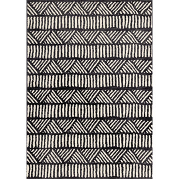 Florence Collection Black White Tribal Striped Area Rug, 4'7"x6'7"