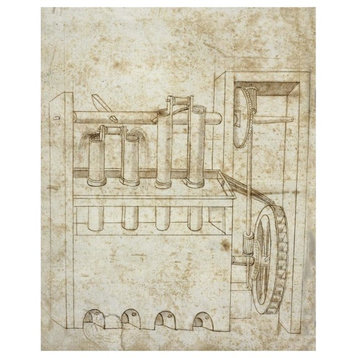 "Folio 10: piston pumps and water wheel" Paper Art, 24"x30"