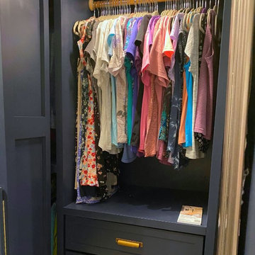 Moody Blues: Custom Closet With Hidden Storage & Sliding Shoe Cabinet