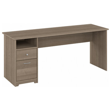 Transitional Desk, Large Rectangular Top With Open Shelf & Drawers, Ash Gray