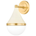 Mitzi - 1 Light Wall Sconce, Cream - With a slight nod to the nautical, Ciara reimagines a classic design in a way that feels current and modern. A conical metal shade holds an opal glossy glass diffuser creating an overall teardrop silhouette. The beveled Aged Brass band at the center separates the shade and the diffuser while the exposed hardware adds a subtle industrial edge. The shade is available in a clean Soft Cream finish or a refined Soft Navy.