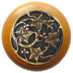 Notting Hill Decorative Hardware - Ivy With Berries Wood Knob, Antique Brass, Maple Wood Finish, Antique Brass - Projection: 1-1/8"