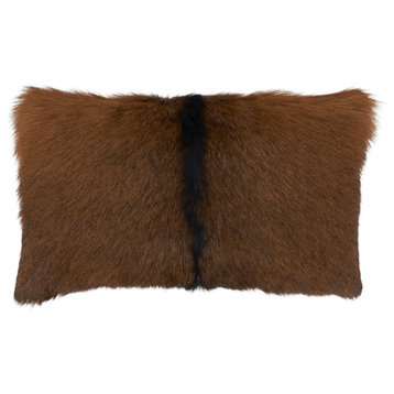 Poly Filled Goat Fur Throw Pillow, 12"x20", Brown