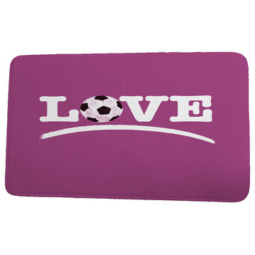 Goals, Gourds, and Gatherings Love Soccer Word Print Bath Mat, Pink, 17"x24"