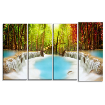 "Huai Mae Kamin Waterfall" Photography Glossy Metal Wall Art, 4 Panels, 48"x28"