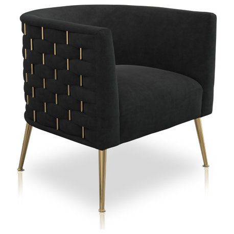 Velvet  Handmade Woven Accent Chair, Tufted Single Sofa Chair for Living Room, Black