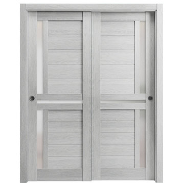 Closet Bypass Doors 60 x 80, Veregio 7288 Light Grey Oak & Frosted Glass