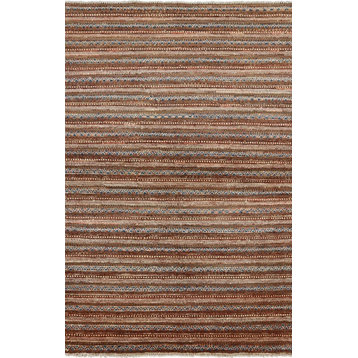 New Super Fine Gabbeh Brocade Multicolor Striped 5x7 Hand Knotted Wool Rug