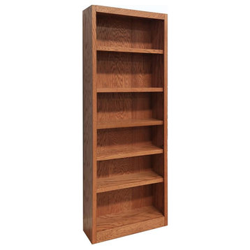 Traditional 84" Tall 6-Shelf Wood Bookcase in Dry Oak