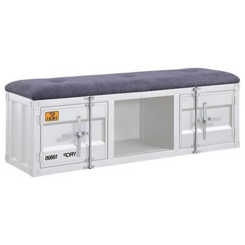 Industrial Storage Bench, Cargo Design With 2 Cabinets & Cushioned Seat, Gray