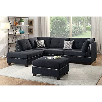 Left or Right Hand Chaise Sectional Set with Ottoman (Pack of 3), Black