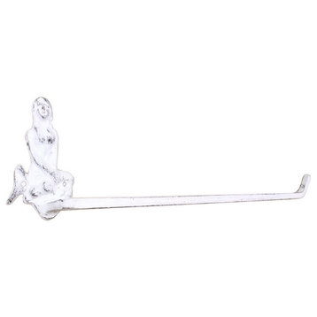 Whitewashed Cast Iron Mermaid Wall Mounted Paper Towel Holder 17''