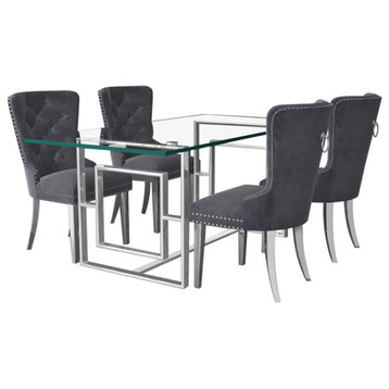 5-Piece Dining Set, Silver Table With Gray Chair