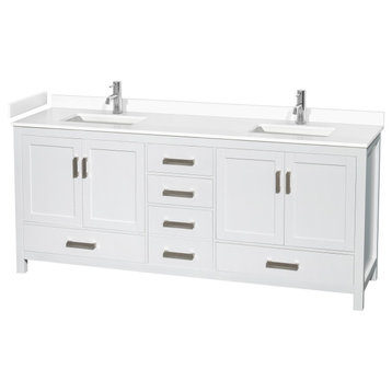 80" Double Bathroom Vanity, White, White Cultured Marble Countertop, Sinks