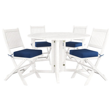Miramar Whitewashed Hardwood Outdoor Folding Dining Set, 5pc