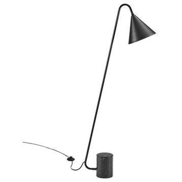 Modway Ayla Marble & Metal Floor Lamp with Cone Shade in Black