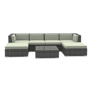 Lanai Outdoor Backyard Wicker Rattan Patio Furniture 7 Piece Set Lanai Outdoor Backyard Wicker Rattan