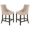 Eleni Tufted Counter Stool in Beige and Espresso - Set of 2