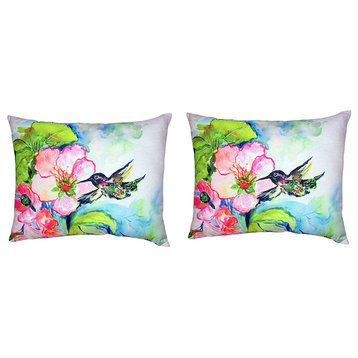 Pair of Betsy Drake Hummingbird & Hibiscus No Cord Pillows 16 Inch X 20 Inch