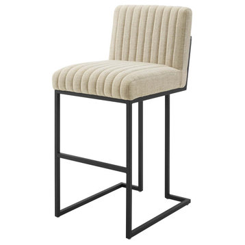 Tufted Bar Stool Chair Barstool, Fabric, Metal, Beige, Modern, Bar Pub Bistro