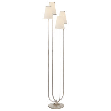 Montreuil Floor Lamp, 4-Light, Burnished Silver Leaf, Linen Shade, 67"H