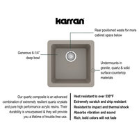 Karran Undermount Quartz Composite 17" Bar Single Bowl Sink, Concrete