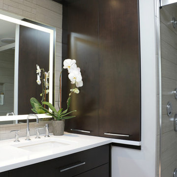 Modern City Style: Linear Taupe and Espresso Master Bath