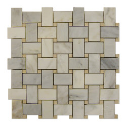 Statuary Calacatta Basketweave Mosaic with Crema Marfil Dots - Home Accessories & Decor